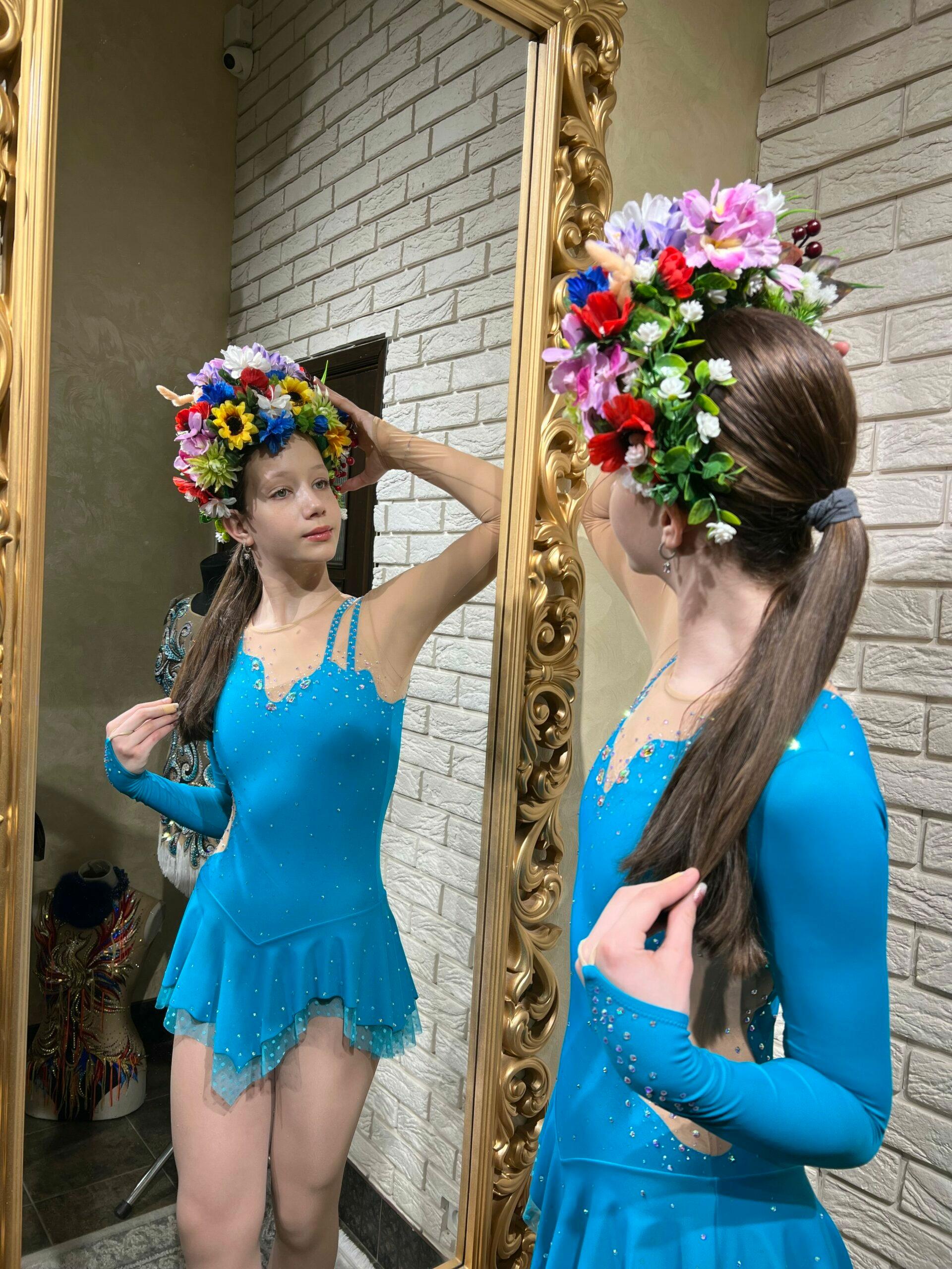 Figure Skating Dress Style A23 Mint/Blue Italian Fabric, Handmade 226