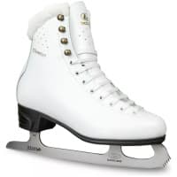 Botas Diana VERTIGO women's figure skate in white leather with plush collar, graphite sole and Botas stainless steel blade, side view