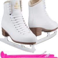 Jackson Ultima JS1490 Mystique Womens Figure Ice Skates/Color: White/Width: Medium/Size: Adult 4 Bundle with Guardog Skate Guards