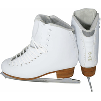 GAM Gold Label G0980 white figure skates with Aspire XP blades, perforated lining and GAM heel lettering