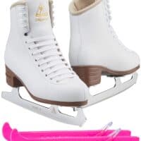 Jackson Ultima JS1490 Mystique Womens Figure Ice Skates/Color: White/Width: Medium/Size: Adult 4 Bundle with Guardog Skate Guards