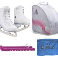 Jackson Ultima Figure Ice Skates Finesse JS450 / Medium to Wide/Adult 4 Bundle with Bag, Guardog Skate Guards, Towel