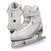 Jackson Softec ST2300 ice skates in white, showing the fabric lace loops and the Softec-badged figure blade with its toe pick