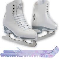 SKATE GURU Jackson Finesse JS150 Women's Figure Ice Skates Womens 4 Bundle with Skate Guards