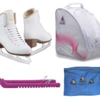 Jackson Ultima Figure Ice Skates Artiste JS1790 / Narrow/Adult 4 Bundle with Bag, Guardog Skate Guards, Towel