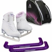 Jackson Ultima Finesse JS180 Figure Ice Skates for Women Bundle with Guardog Skate Guards, Jackson Skate Bag JL350 / Skates Color: Purple/Width: Medium/Size: Adult 5