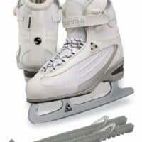 Jackson Ultima Softec Ice Skates - Modern Comfort & Style, Color:White/Fleece, Size:5 Bundle with Skate Guards