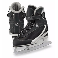 Jackson Softec ST2300 ice skates in black, showing the fleece-lined rolled collar, SOFTEC Velcro ankle strap and Softec figure blade