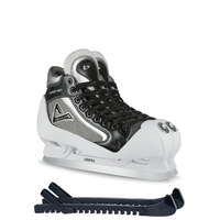 Botas - Goalie PRO - Men's Ice Hockey Skates | Made in Europe (Czech Republic) | Color: Black with White, Size Adult 7 Bundle with Skate Guards