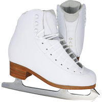 White GAM Podium 580 figure skates with Ultima Aspire XP blades, front and rear views
