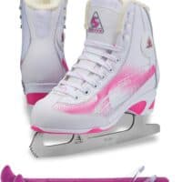 Jackson Ultima Rave RV2000 Women's Figure Skates White/Pink, Size: Adult 4 Bundle with Free Guardog Skate Guards