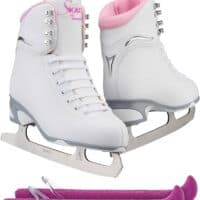 Jackson Ultima Finesse JS180 Figure Ice Skates for Women Bundle with Guardog Skate Guards/Pink/Adult 4