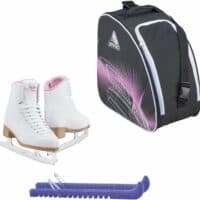 Jackson SoftSkate 380 ice skates in Pink with Guardog 840 guards + Purple skate bag