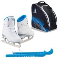 Jackson Ultima Finesse JS180 Figure Ice Skates for Women Bundle with Guardog Skate Guards, Jackson Skate Bag JL350 / Skates Color: Blue/Width: Medium/Size: Adult 4