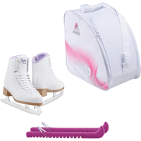 Jackson SoftSkate 380 ice skates in Purple with Guardog 837 guards + White skate bag
