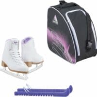 Jackson SoftSkate 380 ice skates in Purple with Guardog 840 guards + Purple skate bag