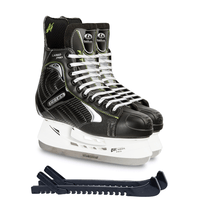 Botas - Largo 571 PRO - Men's Ice Hockey Skates | Made in Europe (Czech Republic) | Color: Black, Size Adult 7 Bundle with Skate Guards