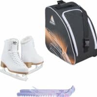 Jackson SoftSkate 380 ice skates in Fleece with Guardog 870 guards + Orange skate bag