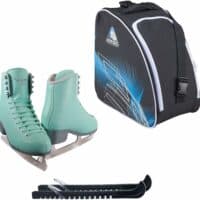 Jackson SoftSkate 380 ice skates in Mint with Guardog 802 guards + Blue skate bag