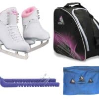 Jackson Finesse 180 ice skates in Pink with Guardog 840 guards + Purple skate bag + towel