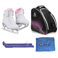Jackson Finesse 180 ice skates in Pink with Guardog 840 guards + Purple skate bag + towel