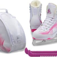 Jackson Ultima Rave RV2000 Women's Figure Skates White/Pink, Size: Adult 4 Bundle with Free Bag and Guardog Skate Guards