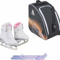 Jackson Finesse 180 ice skates in Pink with Guardog 870 guards + Orange skate bag