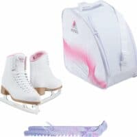 Jackson SoftSkate 380 ice skates in Pink with Guardog 870 guards + White skate bag