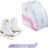 Jackson SoftSkate 380 ice skates in Fleece with Guardog 870 guards + White skate bag