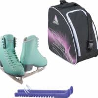 Jackson SoftSkate 380 ice skates in Mint with Guardog 840 guards + Purple skate bag