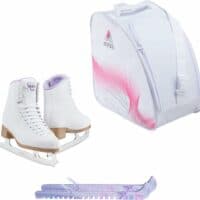 Jackson SoftSkate 380 ice skates in Purple with Guardog 870 guards + White skate bag