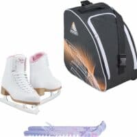 Jackson SoftSkate 380 ice skates in Pink with Guardog 870 guards + Orange skate bag