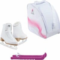 Jackson SoftSkate 380 ice skates in Fleece with Guardog 837 guards + White skate bag