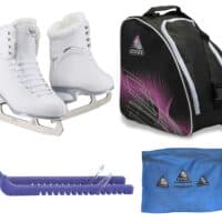 Jackson Finesse 180 ice skates in Fleece with Guardog 840 guards + Purple skate bag + towel