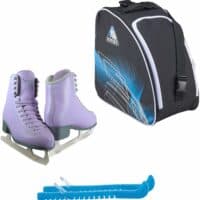 Jackson SoftSkate 380 ice skates in Lilac with Guardog 838 guards + Blue skate bag