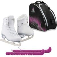 Jackson Finesse 180 ice skates in Fleece with Guardog 837 guards + Purple skate bag