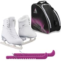 Jackson Finesse 180 ice skates in Fleece with Guardog 837 guards + Purple skate bag