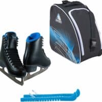 Jackson SoftSkate 380 ice skates in Black with Guardog 838 guards + Blue skate bag