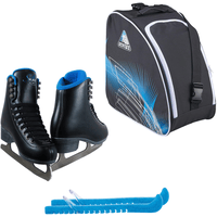 Jackson SoftSkate 380 ice skates in Black with Guardog 838 guards + Blue skate bag