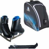 Jackson SoftSkate 380 ice skates in Black with Guardog 802 guards + Blue skate bag