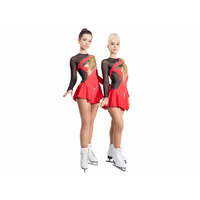Figure Skating Dress Style A17 Black Red Italian Fabric, Handmade