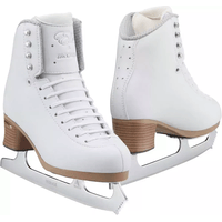 Jackson Ultima Elle Fusion FS2130 figure skates: pair of white microfiber boots with silver Elle tongue logo, tan Fusion soles and Ultima Mirage blades