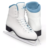 Jackson Ultima Glacier GS180 Women’s and Girls’ Ice Skates – Blue Jackson Glacier GS180 white figure skate with blue lining and collar, charcoal PVC outsole and Ultima Mark I blade