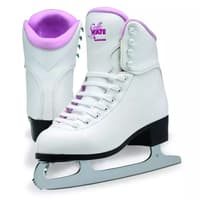 Jackson Glacier GS180 in Pink — rose lining rolling over the collar of a white boot, pink Soft Skate tongue logo