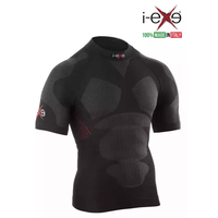 I-EXE Made in Italy - Men's Multizone Short Sleeve Compression Shirt - Color: Black with Red