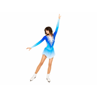 SGmoda A11 figure skating dress in White to Blue, arm raised pose