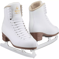 Jackson Ultima Mystique JS1490/JS1491 Women’s and Girls’ Figure Skates Pair of white Jackson Ultima Mystique JS1490 figure skates with gold Jackson and Mystique logos, tan padded collars and Ultima Mark II blades