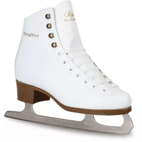 BOTAS Regina Women’s and Girls’ Figure Skates Botas Regina white figure skate, adult boot side view: four pairs of hooks, gold Regina lettering, brown plastic sole and Botas Nicole blade