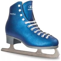 BOTAS Anita blue figure skate with carbon-weave texture, white laces and Nicole blade