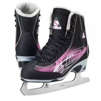 Jackson Ultima Softec RAVE RV2000 ice skates in black with the purple graphic print, fleece-lined collar and Ultima Mark I blade